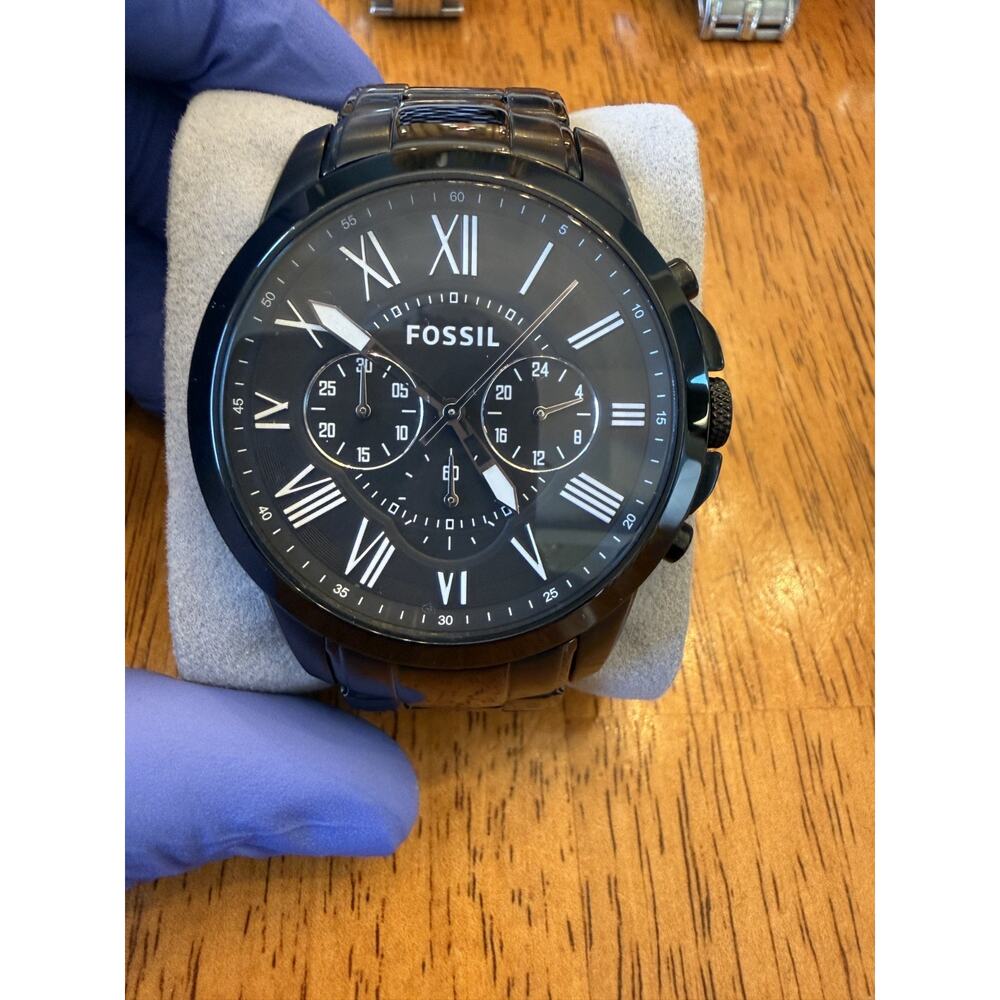 Fossil Grant Men's Chronograph Black Stainless Steel Watch FS4832 - NEW BATTERY